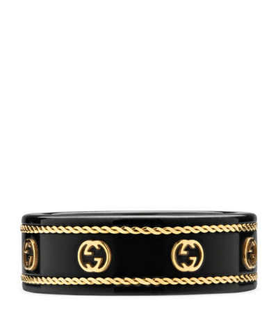 Shop Gucci Yellow Gold Icon Ring In Black