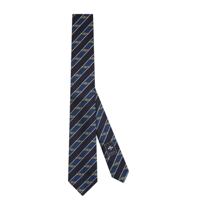 Shop Gucci Silk Striped Interlocking G Horsebit Tie In Blue
