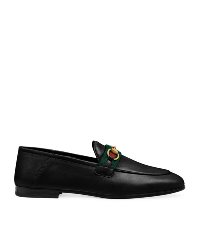 Shop Gucci Leather Web Stripe Loafers In Black