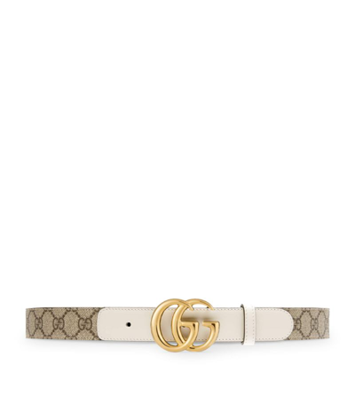 Shop Gucci Leather-canvas Gg Marmont Belt In Neutrals
