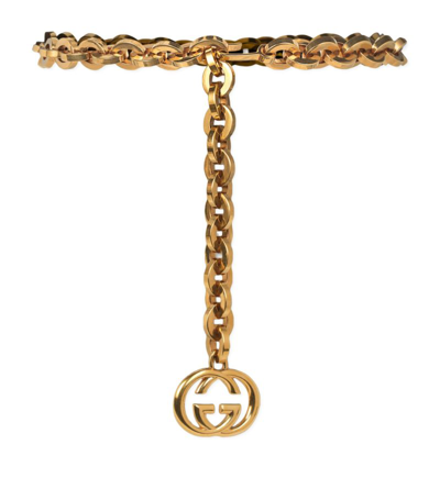 Shop Gucci Interlocking G Chain-link Belt In Gold