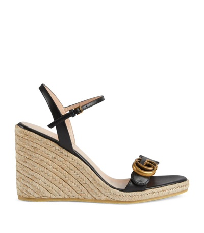 Shop Gucci Leather Aitana Espadrille Wedge Sandals 85 In Black