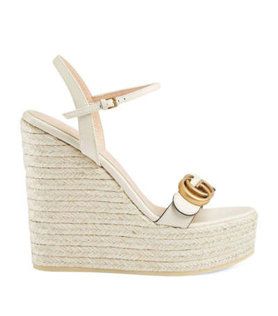 Shop Gucci Double G Wedge Sandals 130 In White