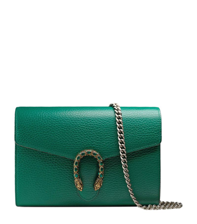 Shop Gucci Leather Dionysus Chain Wallet In Green