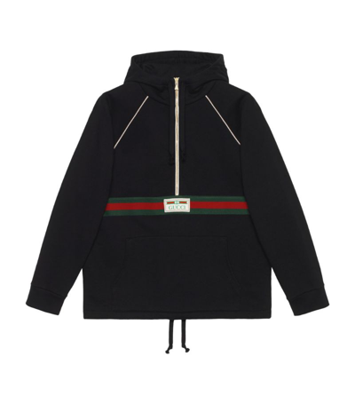 Shop Gucci Cotton Web Stripe Hoodie In Black