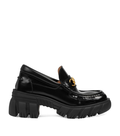 Shop Gucci Leather Horsebit Loafers In Black