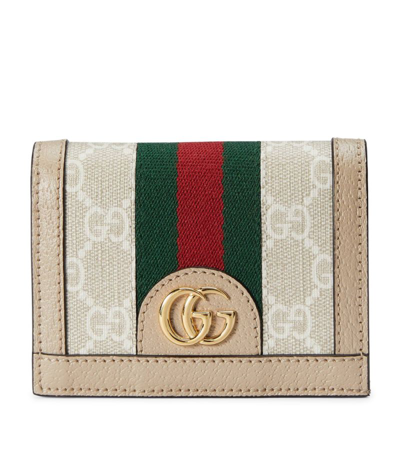Shop Gucci Leather-gg Supreme Canvas Ophidia Card Case Wallet In White