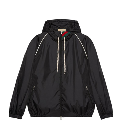 Shop Gucci Web Stripe Hooded Jacket In Black