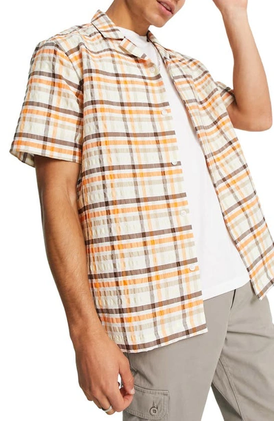 Shop Topman Plaid Short Sleeve Button-up Camp Shirt In Orange