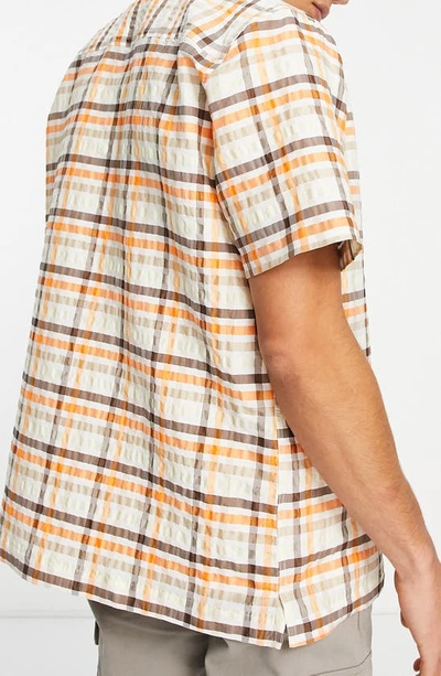 Shop Topman Plaid Short Sleeve Button-up Camp Shirt In Orange