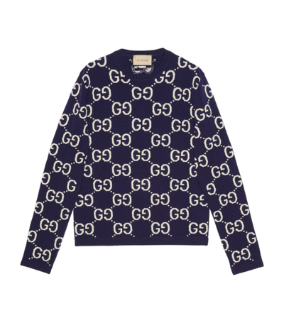 Shop Gucci Wool Gg Jacquard Sweater In Blue