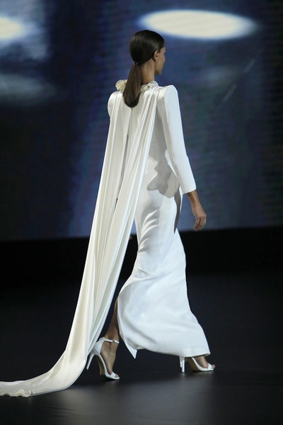 Shop Isabel Sanchis Caposele-long Sleeve Structured Shoulder Gown