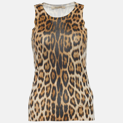 Pre-owned Roberto Cavalli Brown Leopard Print Knit Tank Top S