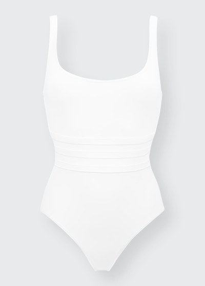 Shop Eres Asia Scoop-neck One-piece Swimsuit With Waistband Detail In Blanc