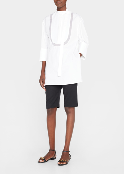 Shop Valentino Poplin Sheer Bib Outline Neck-tie Blouse In White