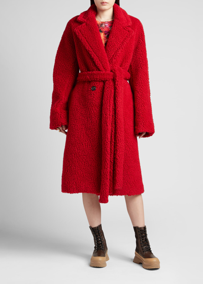 Shop Stella Mccartney Long Teddy Belted Coat In 6504 Red