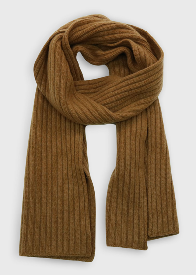 Shop Portolano Ribbed Cashmere Scarf In Cammello Scuro