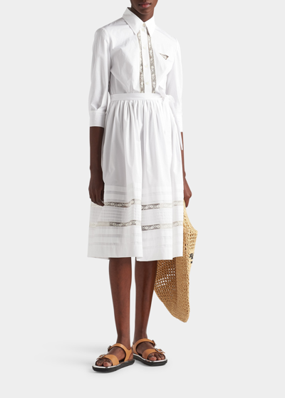 Shop Prada Intarsia Self-tie Poplin Midi Shirtdress In F0009 Bianco