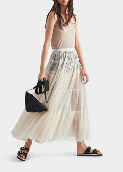 Shop Prada Tiered Tulle Maxi Skirt In F0304 Avorio