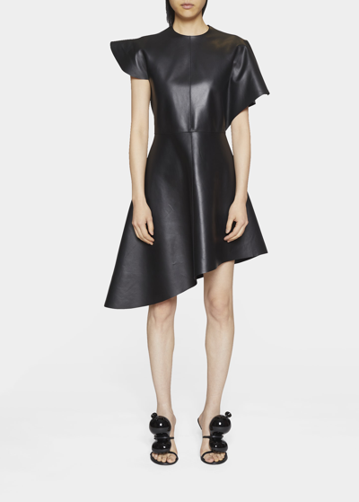 Shop Loewe Lambskin Leather Asymmetric Dress In Black
