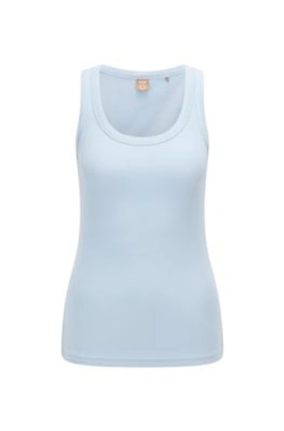 Shop Hugo Boss Sleeveless Slim-fit Top In Organic Cotton With Stretch In Light Blue