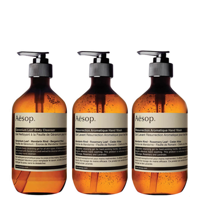 AESOP GERANIUM CLEANSER, RESURRECTION AND REVERENCE HAND WASH BUNDLE (WORTH £87.00) 