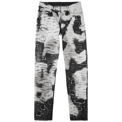 Shop Givenchy Monochrome Distressed Slim-leg Jeans In White And Black
