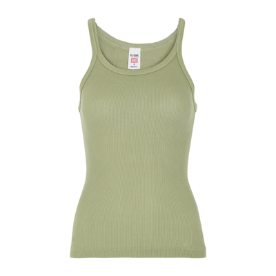 Shop Re/done X Hanes Green Ribbed Cotton Tank In Khaki