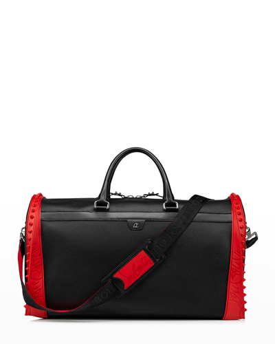 Shop Christian Louboutin Men's Sneakender Leather Spike Duffel Bag In Blac/kloubi/black