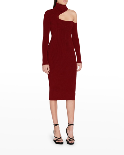 Shop Tom Ford Cutout Turtleneck Ribbed Midi Dress In Red