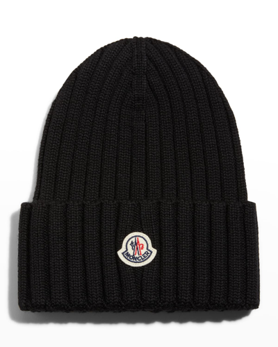 Shop Moncler Wool Ribbed Beanie In Dark Green