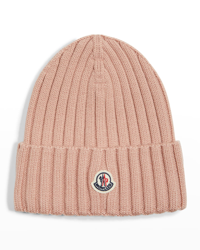 Shop Moncler Wool Ribbed Beanie In Beige