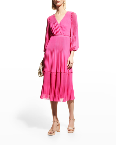 Shop Kobi Halperin Kayleigh Pleated Blouson-sleeve Dress In Rose Pink