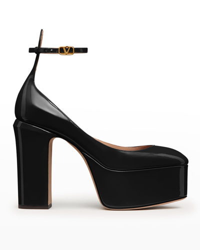 Shop Valentino Patent Leather Ankle-strap Platform Pumps In Black