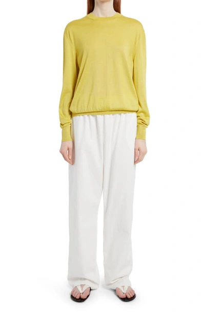 Shop The Row Islington Crewneck Cashmere & Silk Sweater In Chartreuse Yellow