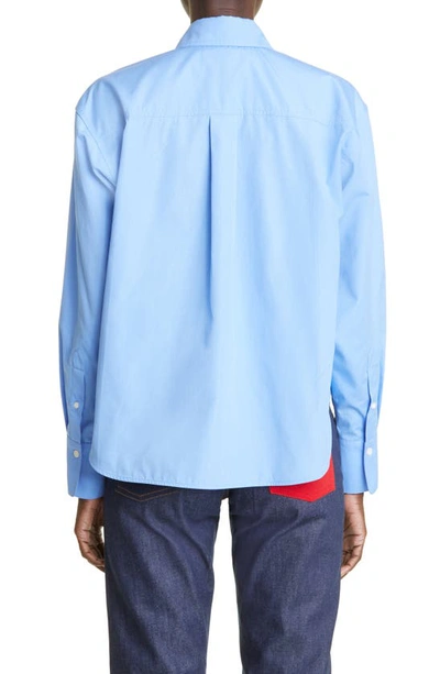 Shop Victoria Beckham Crop Button-up Poplin Shirt In Oxford Blue