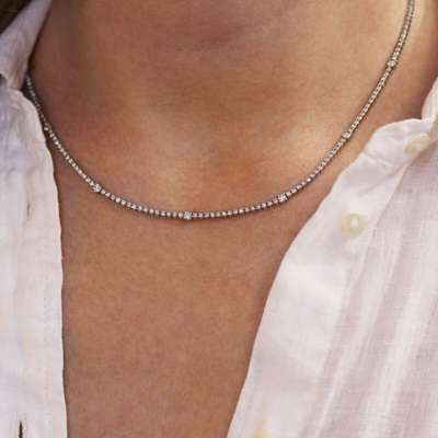 Pre-owned Jewelry By Arsa 6 Ctw Natural Diamond (g-h, Si) 14k White Gold Thin Dotted Tennis Necklace 17" In White/colorless