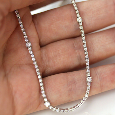 Pre-owned Jewelry By Arsa 6 Ctw Natural Diamond (g-h, Si) 14k White Gold Thin Dotted Tennis Necklace 17" In White/colorless
