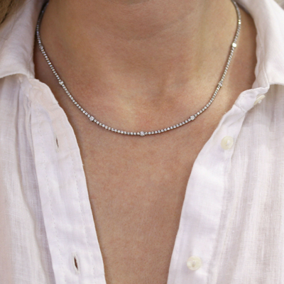 Pre-owned Jewelry By Arsa 6 Ctw Natural Diamond (g-h, Si) 14k White Gold Thin Dotted Tennis Necklace 17" In White/colorless
