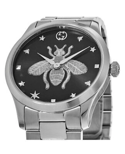 Pre-owned Gucci G-timeless Black Bee Dial 36mm Steel Men's Watch Ya1264136
