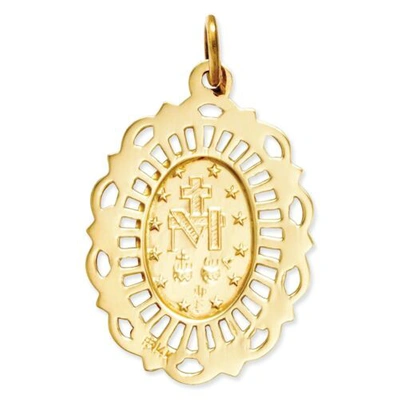 Pre-owned Goldia 14k Yellow Gold Satin & Polished Blessed Mary Miraculous Medal Oval Pendant