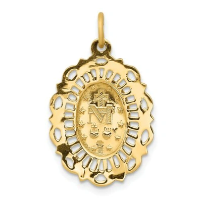 Pre-owned Goldia 14k Yellow Gold Satin & Polished Blessed Mary Miraculous Medal Oval Pendant