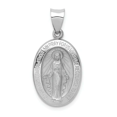 Pre-owned Pricerock 14k White Gold Polished & Satin Blessed Virgin Mary Miraculous Medal Pendant