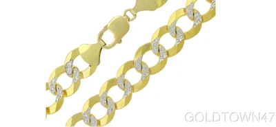 Pre-owned Gold Town Men's Chain In 14k Yellow Gold + White Pave 8.5mm Curb Necklace 26": …