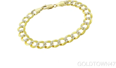 Pre-owned Gold Town Men's Chain In 14k Yellow Gold + White Pave 8.5mm Curb Necklace 26": …