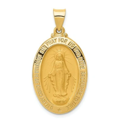 Pre-owned Goldia 14k Yellow Gold Satin & Polished Blessed Mary Miraculous Medal Oval Pendant