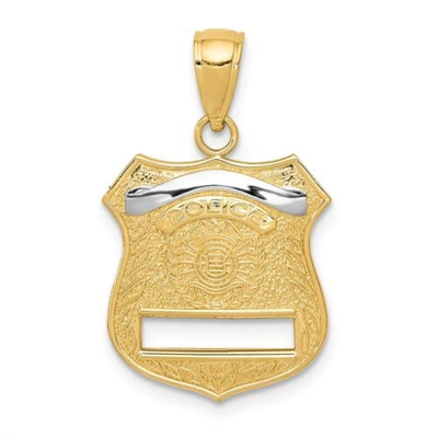 Pre-owned Bijou 14k Yellow & White Gold Polished Defending Our Nation Police Badge Pendant