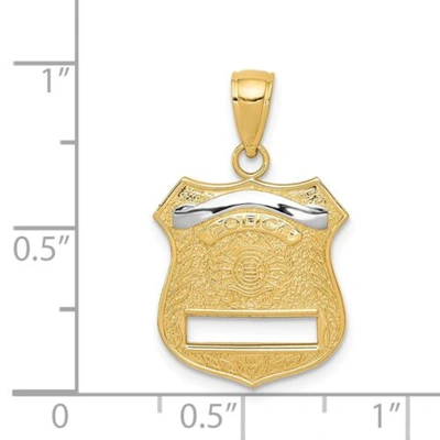 Pre-owned Bijou 14k Yellow & White Gold Polished Defending Our Nation Police Badge Pendant