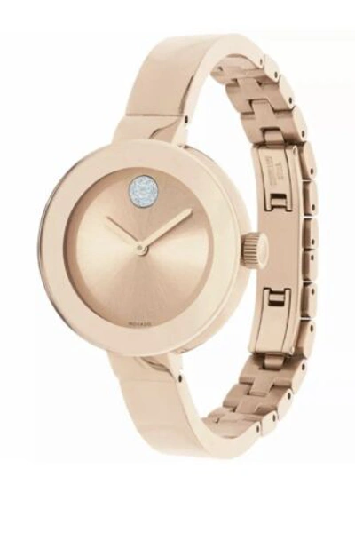Pre-owned Movado Brand  Bold Women's Rose Gold Bangle Watch 3600202