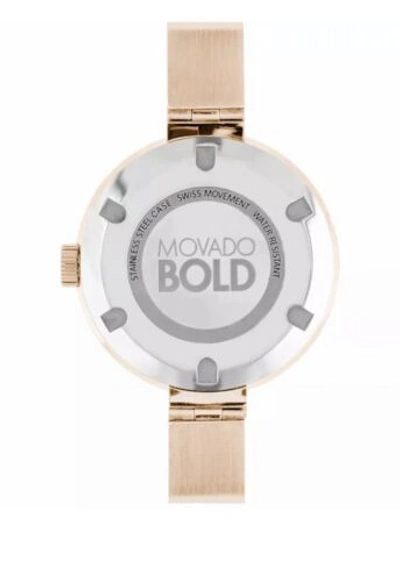 Pre-owned Movado Brand  Bold Women's Rose Gold Bangle Watch 3600202